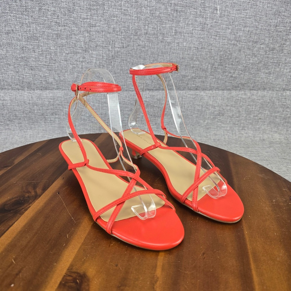Ann Taylor Womens Coral Red Leather Strappy Ankle Strap Kitten Heel Sandals 6M - Picture 13 of 13